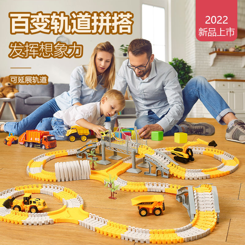 Electric Track Toy Car Engineering Car Children's Educational Toy Rail Car Small Train Track Toy Cross-Border Toy