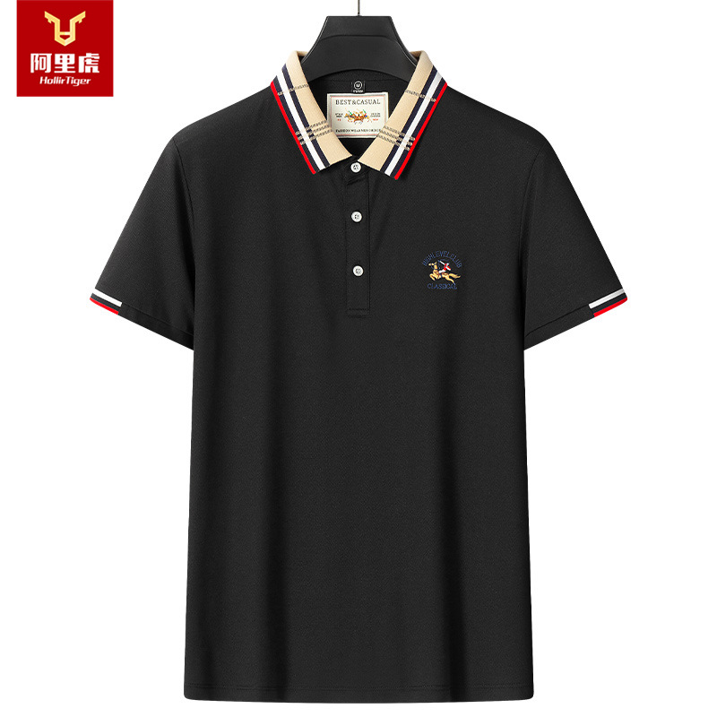 Alihu Men's Summer New Men's Short-Sleeve T-shirt Solid Color Business Men's T-shirt Men's Lapel Polo Shirt
