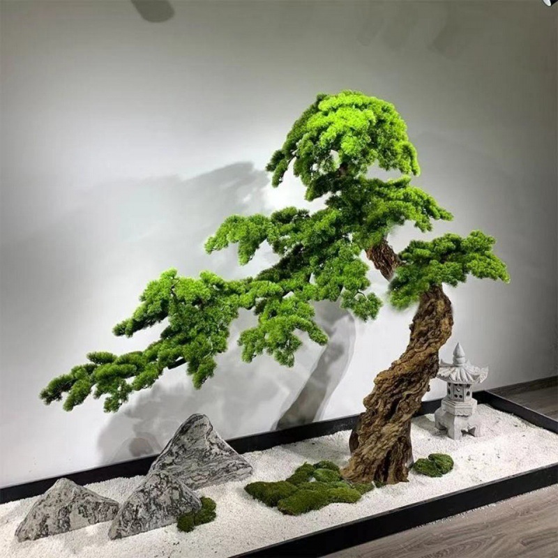 仿真松树室内装饰迎客松假树罗汉松商场酒店装饰尺寸规格桃花批发