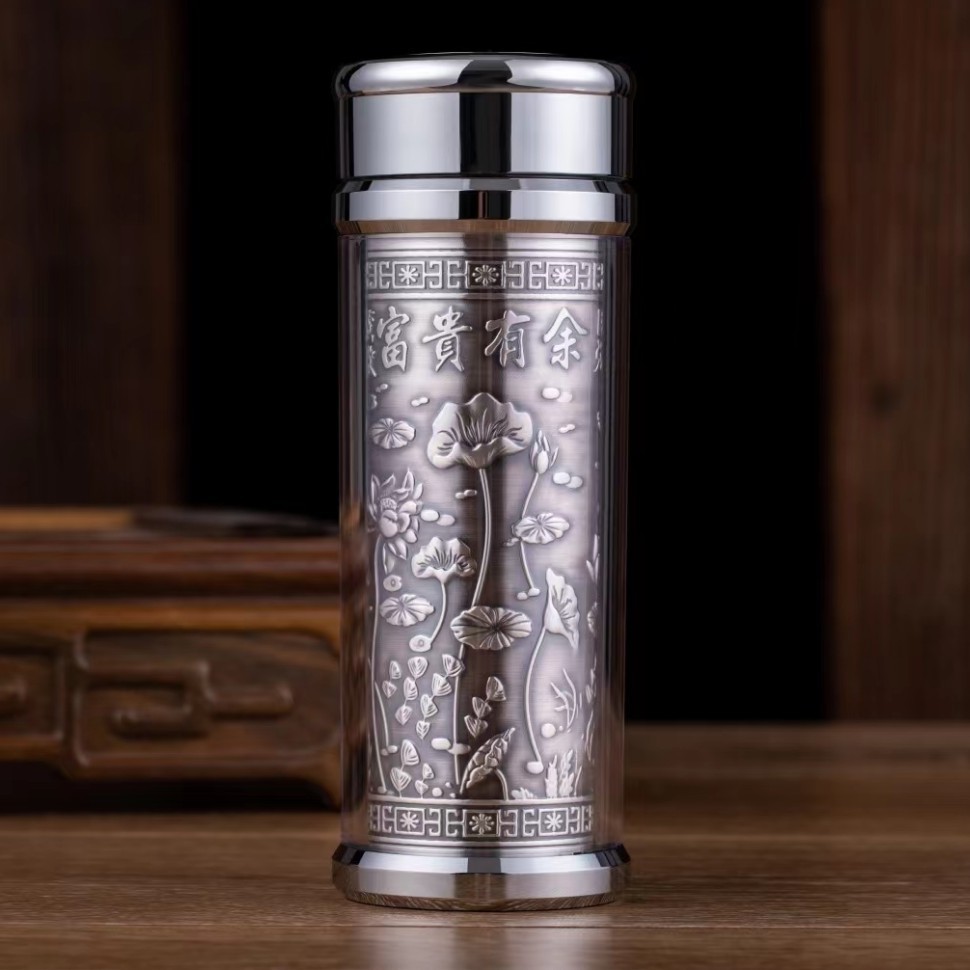 银杯子999纯银内胆保温杯足银浮雕泡茶杯云南雪花银水杯50克-阿里巴巴