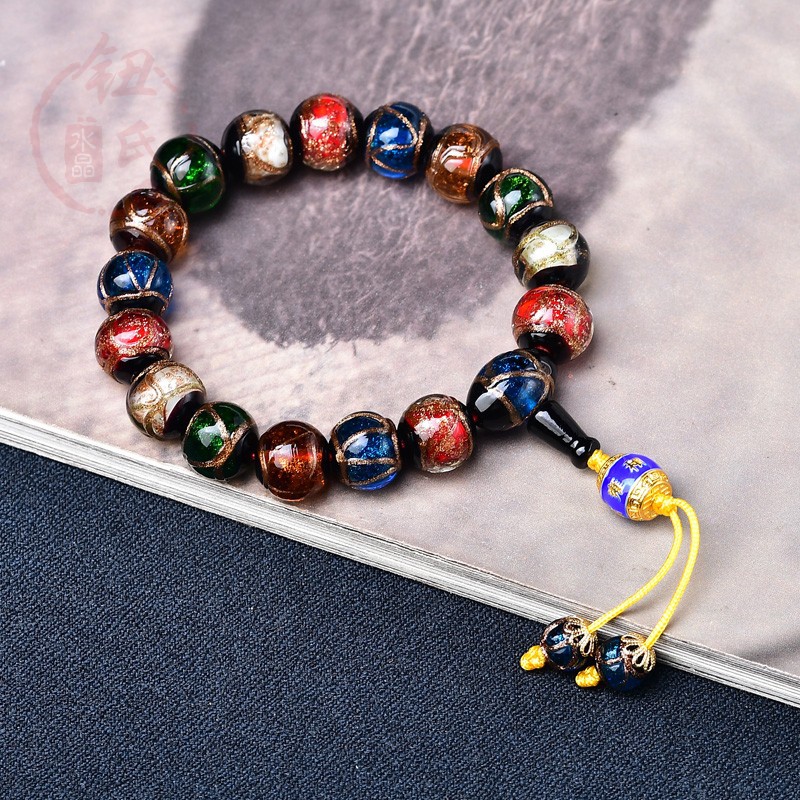 雍和宫香灰琉璃五色多宝男女情侣款时尚宫廷佛珠单圈手链手串礼物