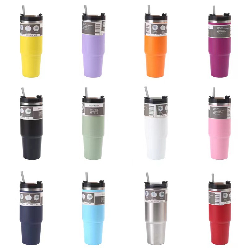30Oz Cross-Border Portable Car Cup 304 Stainless Steel Vacuum Cup Cold-Keeping Portable Large Ice Cup