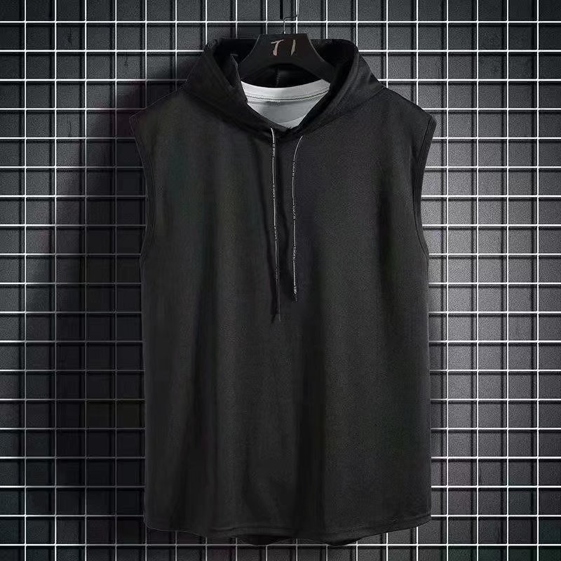 Hooded Vest Men's Summer New Hong Kong Style Street Solid Color Hooded Sleeveless T-shirt Thin Vest Personality Fashion Top