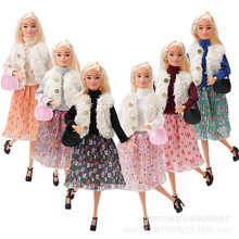 新款6分30cm洋娃换装时尚毛外套长衫碎花裙娃衣配饰11寸跨境玩具