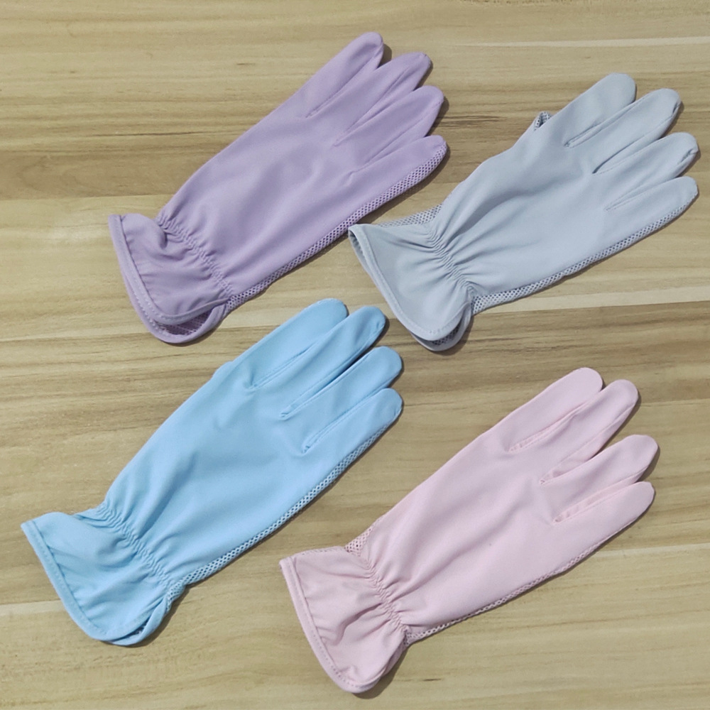 夏季防晒手套女士防紫外线薄款冰丝冰感全指素色防滑户外骑行开车