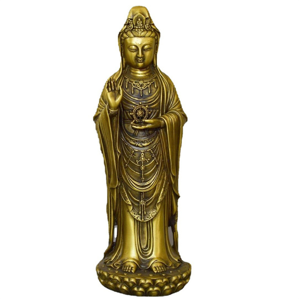 黄铜南海普陀观音佛像观世音菩萨南海观音菩萨家居佛堂供奉摆件