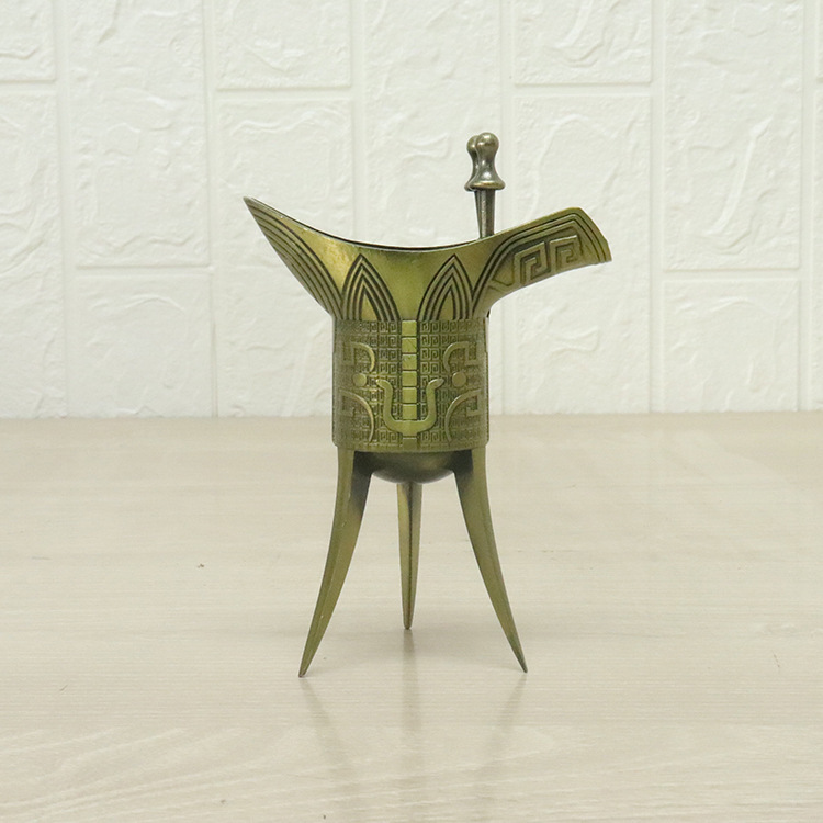 爵杯仿古青铜三脚杯 三角乾隆酒杯摆件礼品定做大号小号一件代发