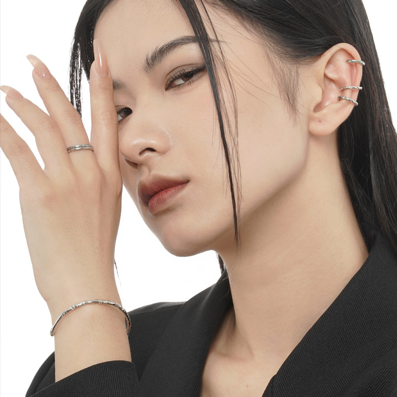 S2071 Korean Style Versatile Personality S925 Sterling Silver Irregular Texture Bracelet Women's Pleated Line Thin Bracelet