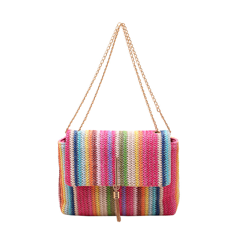 Trendy Women's Bags Woven Bag Women's Bag Vertical Pattern Rainbow Ethnic Style Underarm Bag Chain Hollow High Sense Dinner Bag