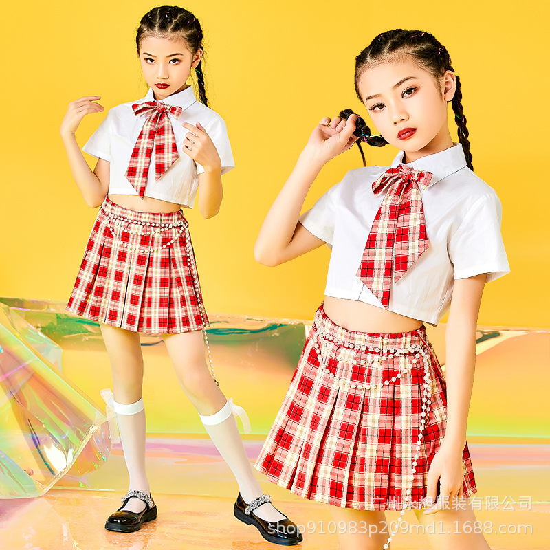 洋气爵士舞服装儿童六一舞蹈演出服女童啦啦队jk制服套装走秀潮服