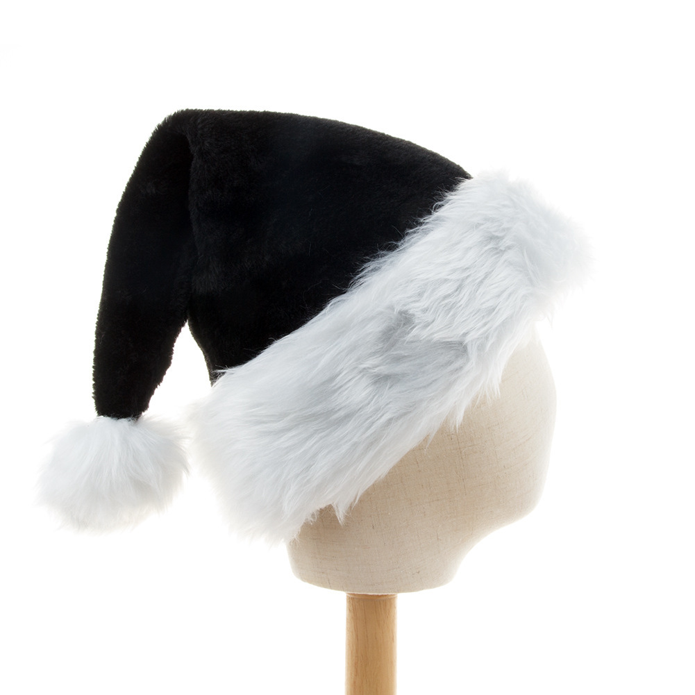 Black Christmas Hat Plush Thickened Fleece Christmas Halloween Party Amazon 2024 Cross-Border Christmas Hat