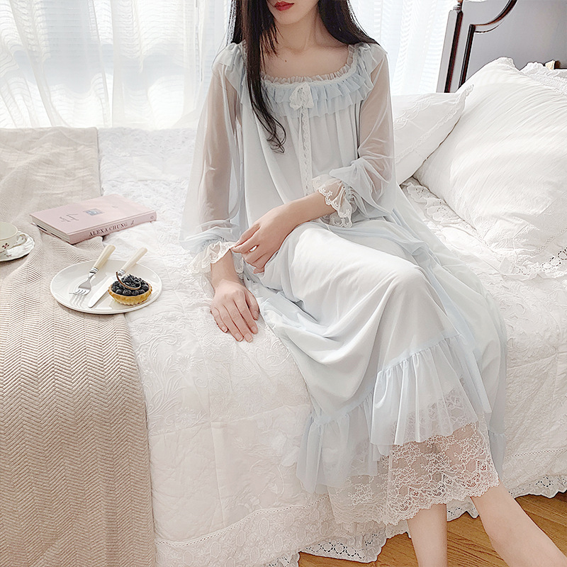 睡裙长款女过膝春秋薄款网纱性感睡衣秋冬可爱公主风蕾丝仙女大码