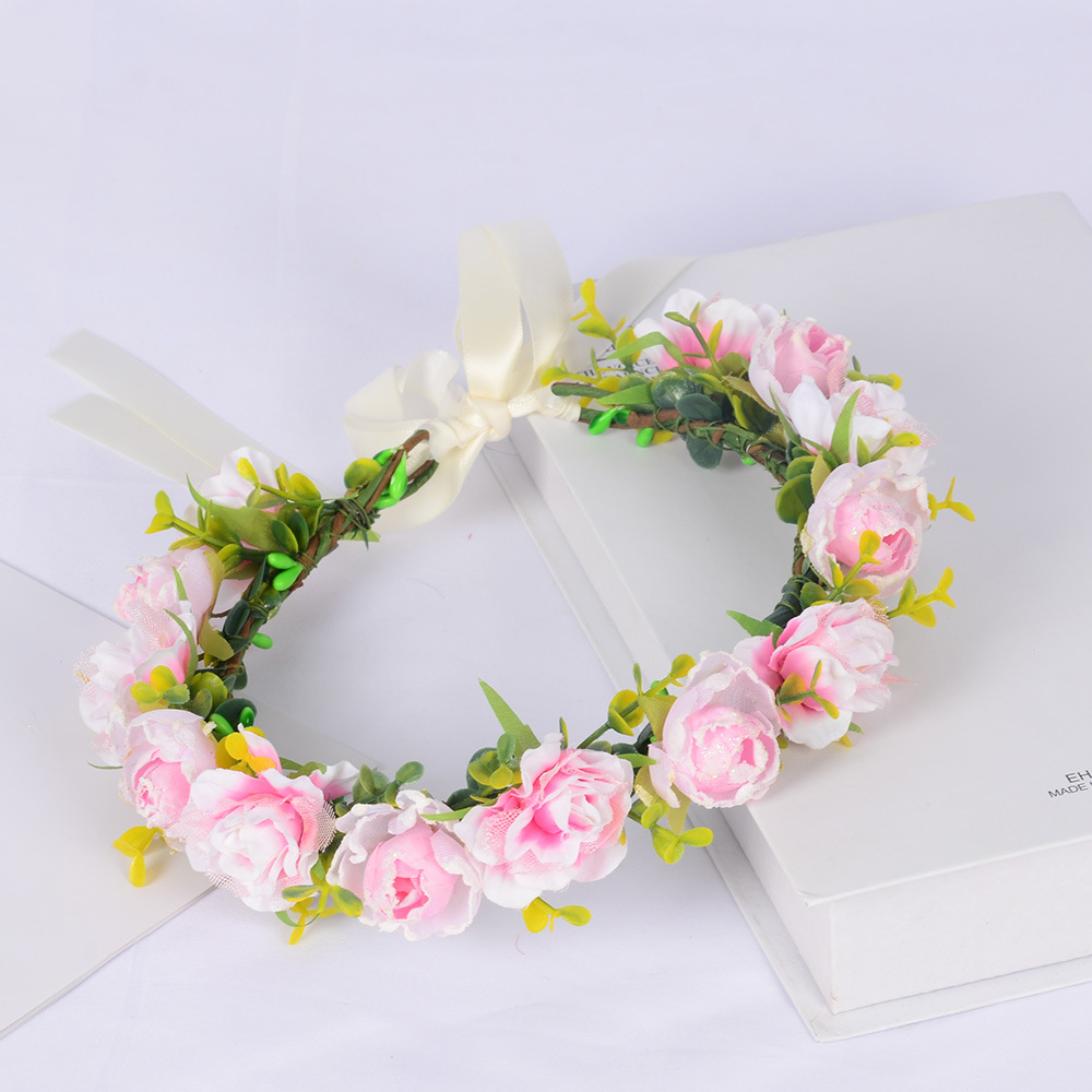 批发新款花环超仙新娘头饰手工仿真花朵仙女头花环结婚摄影发饰品