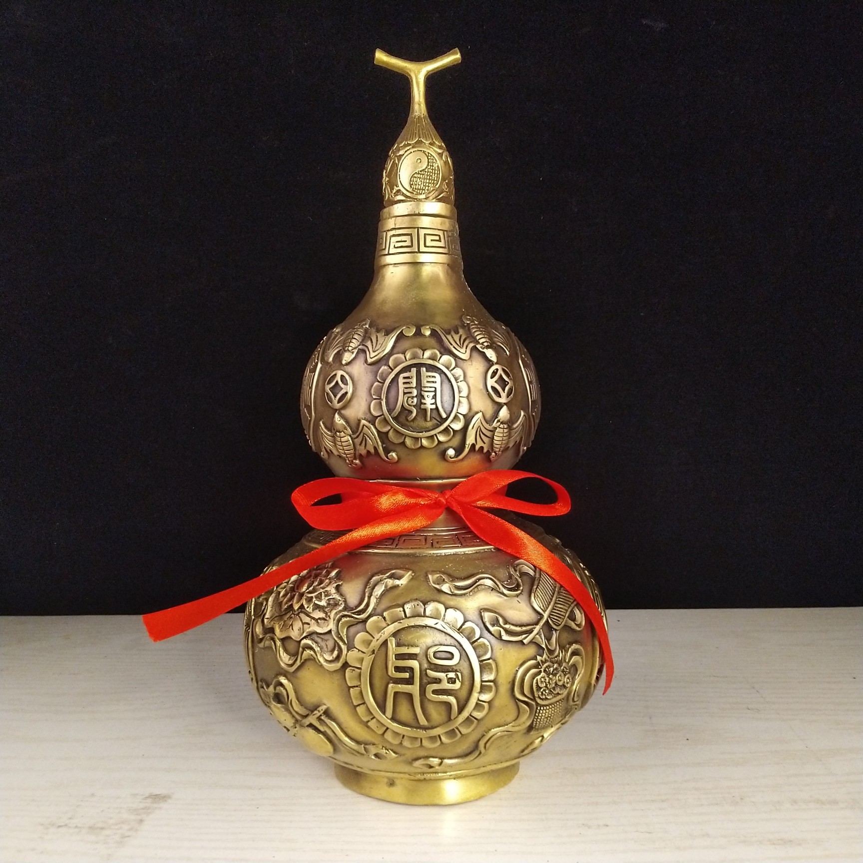 铜金蟾如意福字进宝葫芦铜钱底座黄铜葫芦工艺品礼品摆件