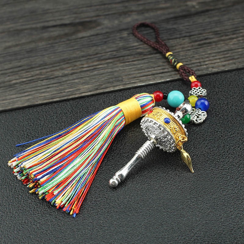 Tibetan Six Words Proverbs Prayer Wheel Automobile Hanging Ornament Rotor Wheel Rotating Pendant Car Rearview Mirror Men and Women Hanging Ornaments