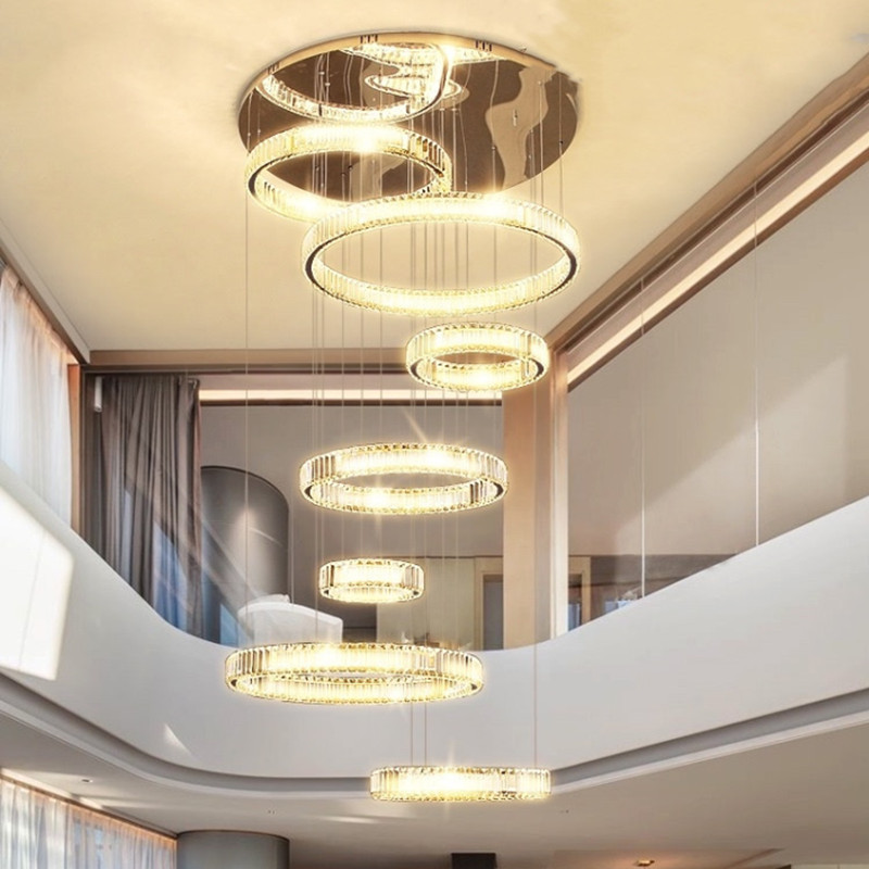 复式楼别墅大吊灯现代简约客厅中空水晶吊灯轻奢灯具楼梯长吊灯