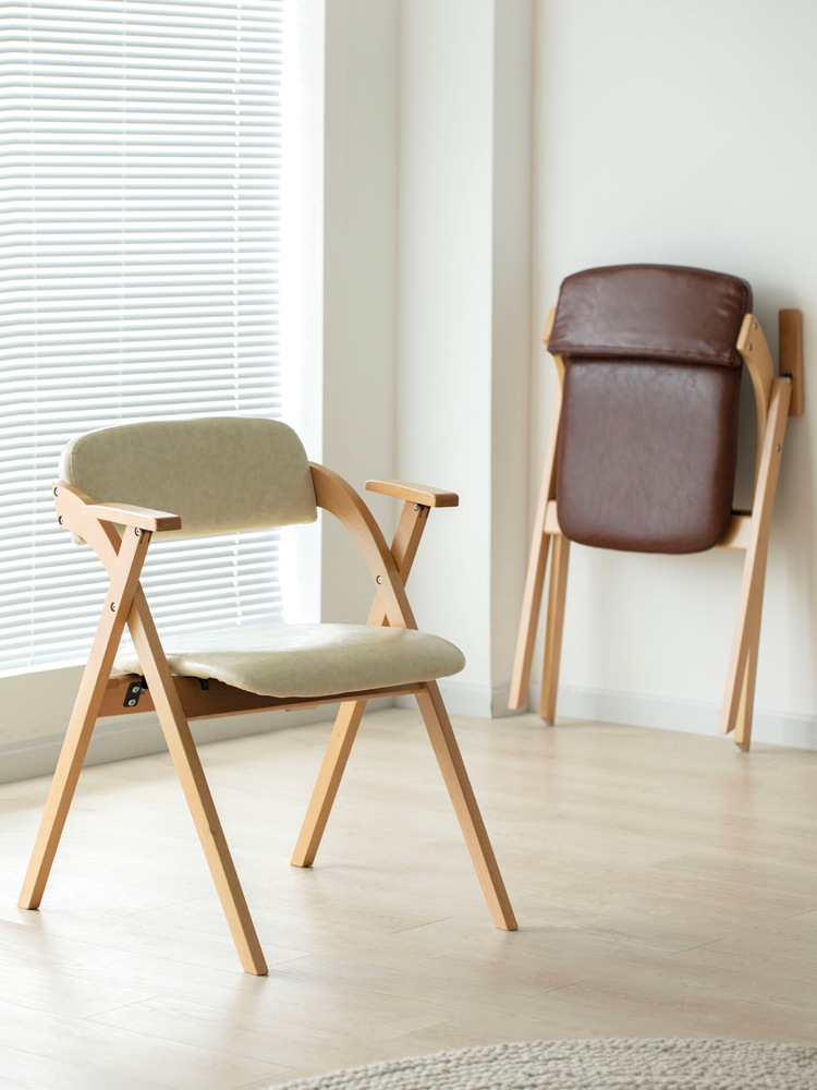 实木扶手折叠椅家用靠背椅餐椅可折叠椅子简约会议办公椅可叠放