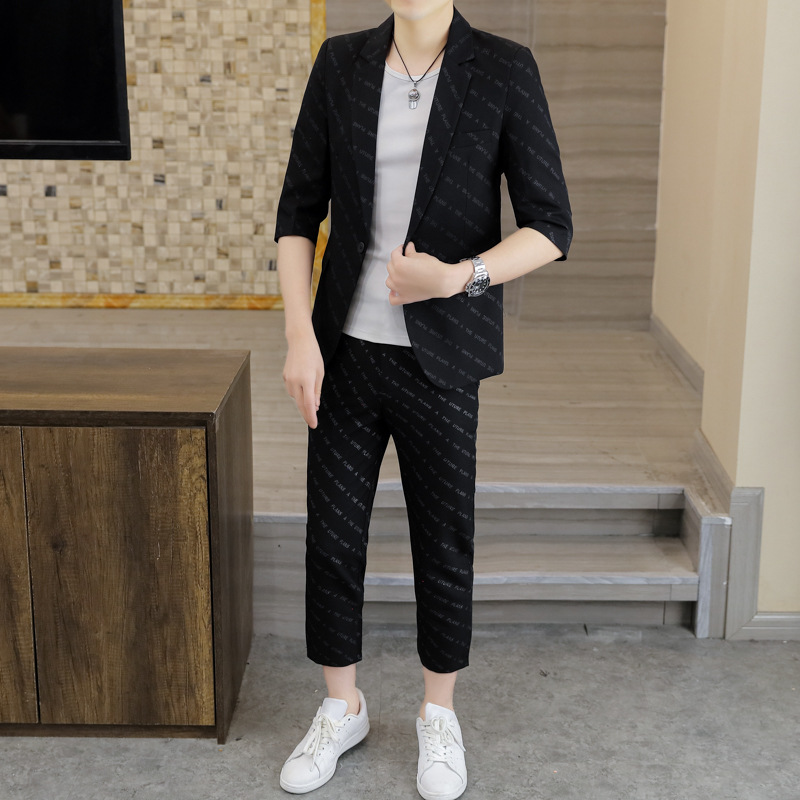 西服套装男外套修身格子休闲男士夏季薄款小西装搭配一套韩版潮流