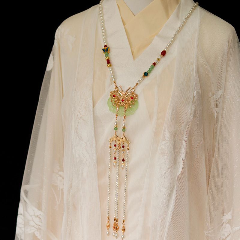 马面裙明制背云流苏国风汉服旗袍珍珠项链新中式长流苏软璎珞配饰