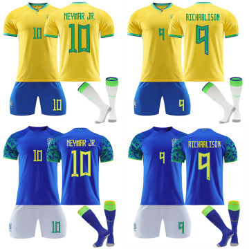巴西足球服定儿童成人套装制男户外健身运动速干内马尔球衣女批发