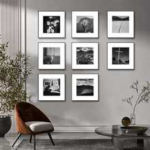 黑白照片卡纸装饰画客厅餐厅壁画复古九宫格组合摄影小众艺术挂画