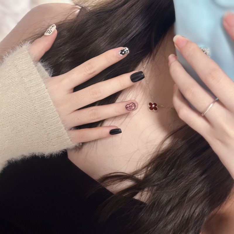Handmade Wear Nail Short Letter Finished Wear Manicure Xiaohongshu Internet Celebrity Cute Girly Style Nail Patch
