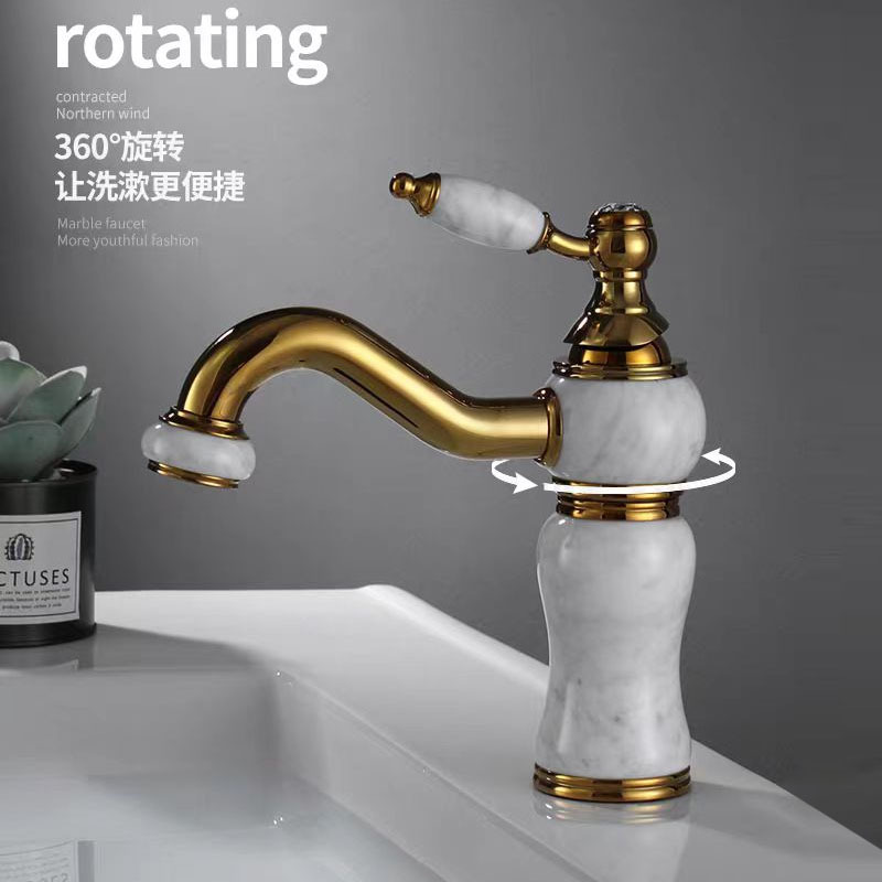 大理石水龙头金色冷热全铜卫生间洗脸盆洗手台复古玉石龙头欧美式