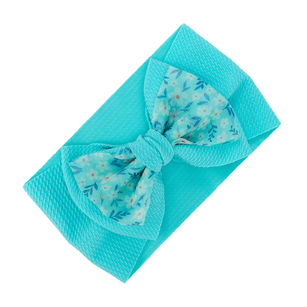 INS European and American Fabric Children Headwear Organza Mesh Printed Bow Baby Headband Foreign Trade DIY Wide Hair Band