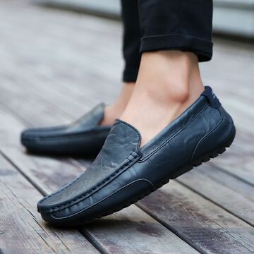 英伦豆豆鞋男真牛皮软底懒人韩版潮流休闲驾车2024年新款皮鞋