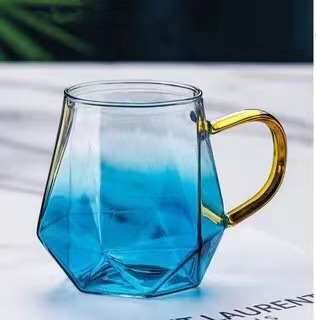 Factory Wholesale Glass with Handle Single-Wall Cup Color Borosilicate Transparent Juice Glass Diamond Cup Drink Cup