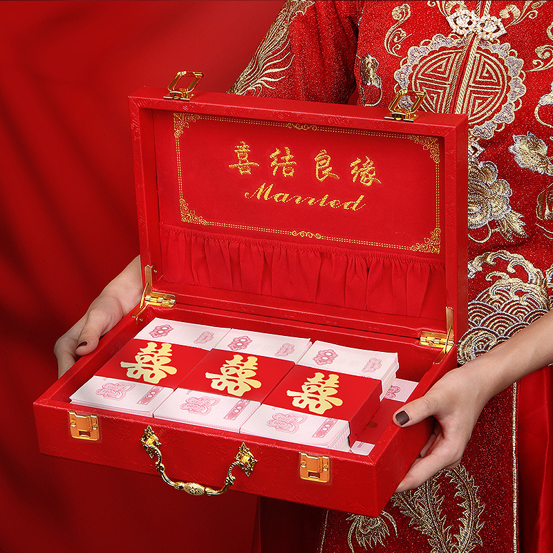 订婚彩礼钱盒子结婚礼金箱子皮箱聘礼定亲手提10万定亲彩礼盒
