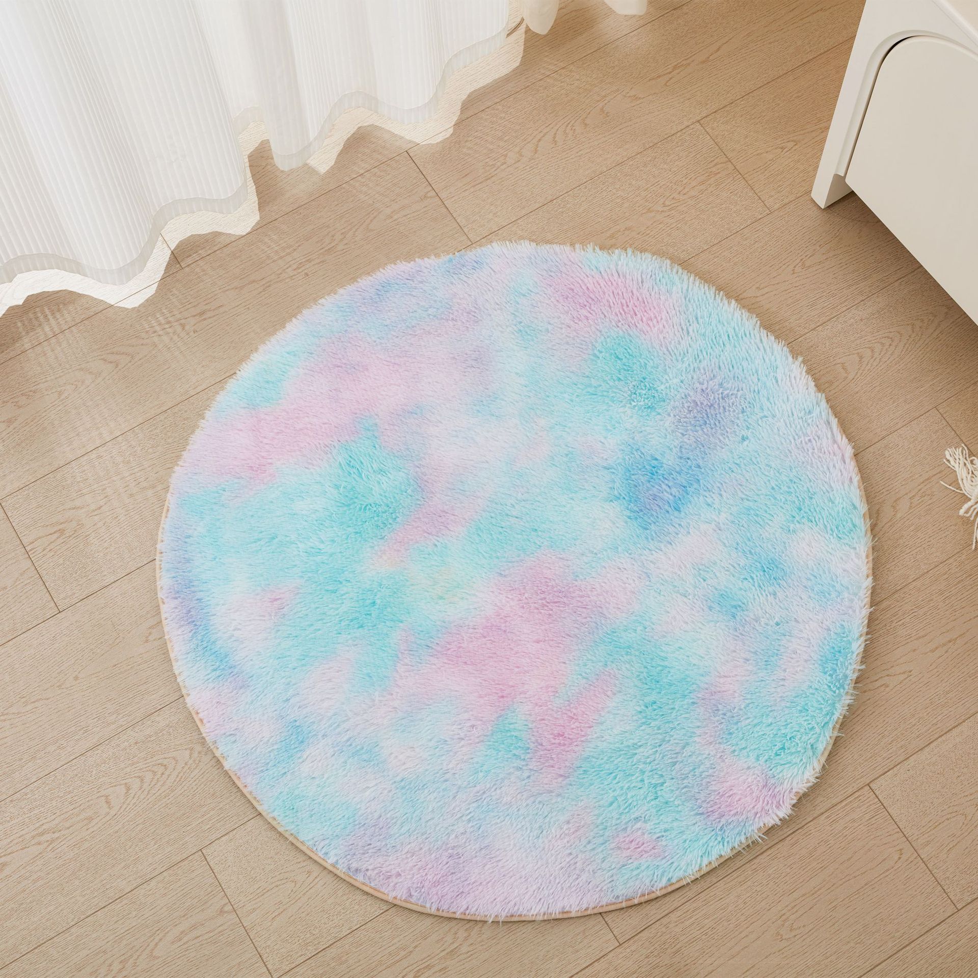 Rainbow Color Nordic Instagram Style round Long Wool Bedroom Carpet Thickened Floor Mat round Tablecloth Hanging Basket Children's Room Mat