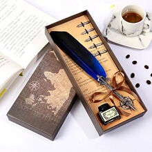 地图创意钢笔礼盒皇冠羽毛笔套装复古金属笔钢笔礼品笔