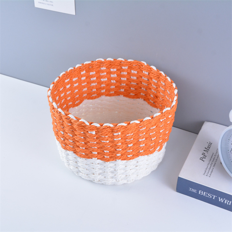 纸绳编织收纳筐家用杂物收纳篮子拼色发饰收纳筐便携编织袜子头饰