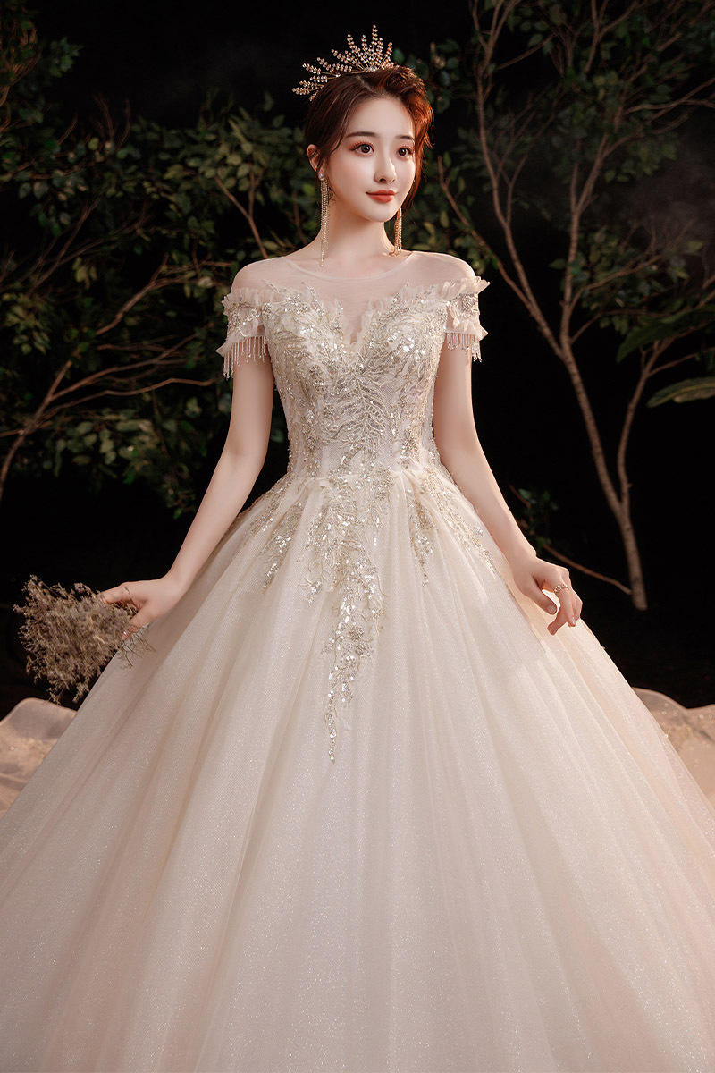 法式主婚纱礼服2022新款春夏季气质新娘齐地拖尾纱复古宫廷风重工