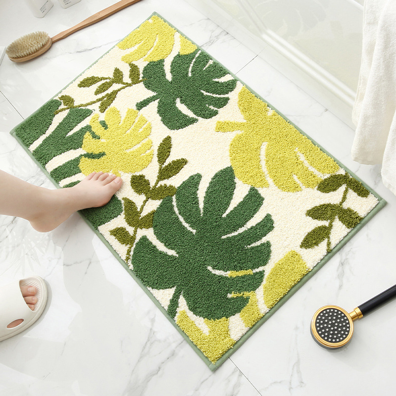 INS Light Luxury Leaves Plant Jacquard Bathroom Non-Slip Mat Absorbent Floor Mat Doormat Non-Slip Floor Mat Bedroom Carpet