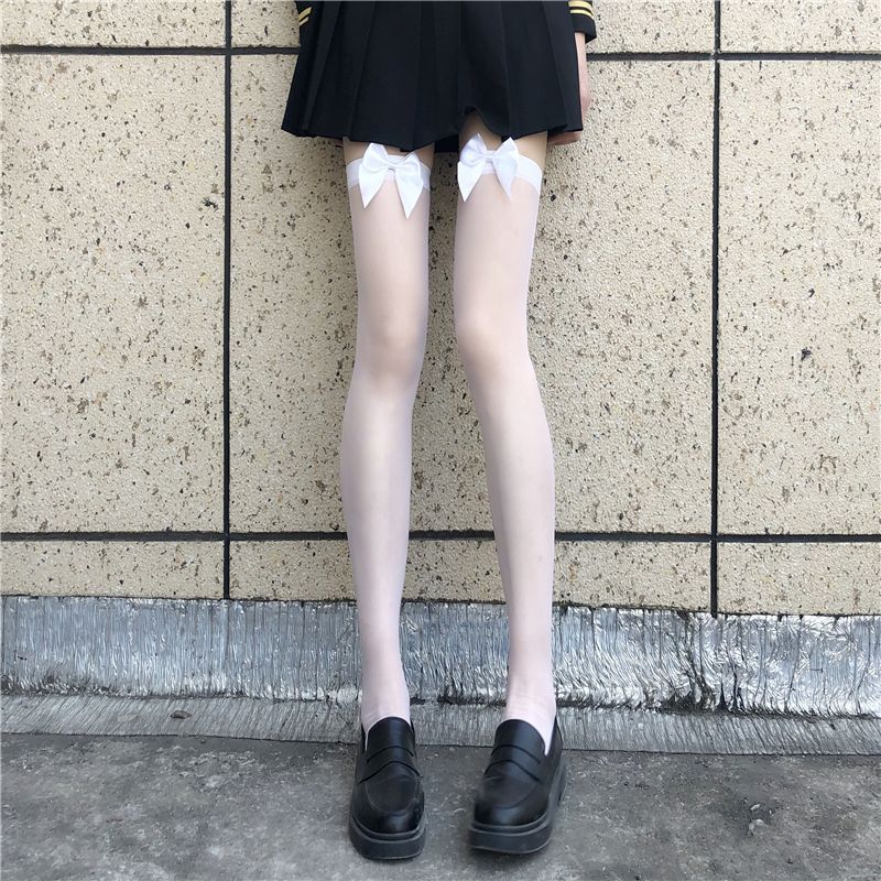 Summer Thin Black Silk JK Hot Girl Lolita Lace Socks Female Japanese Style Soft Girl Bow Lolita Knee Socks