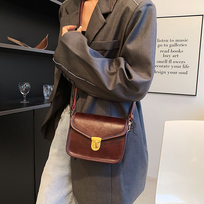 Solid Color Fashion Lock Small Square Bag Women's Bag Trendy Women's Korean Style New Fashion Shoulder Messenger Bag Pu Bag Trendy