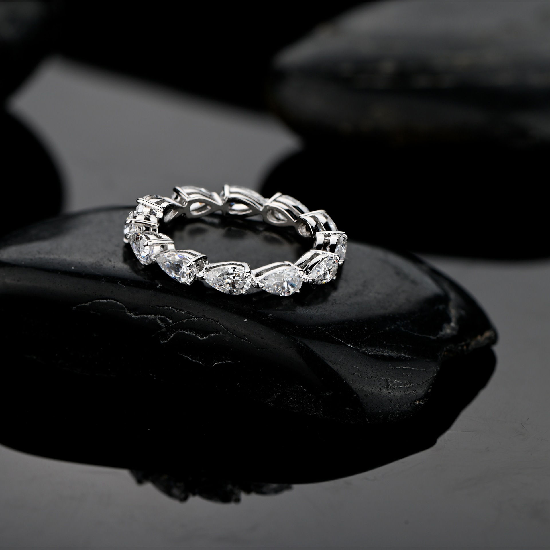 金萌s925纯银3*5麦穗梨形超闪软链条戒指尾戒关节戒指骨戒