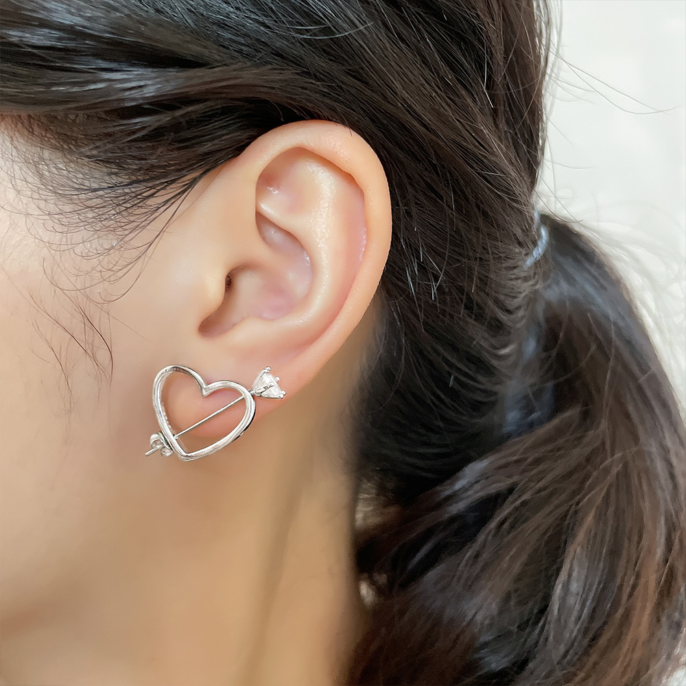 古猫宁 一款多戴独特一箭穿心耳环韩国时尚个性粉色锆石爱心耳钉