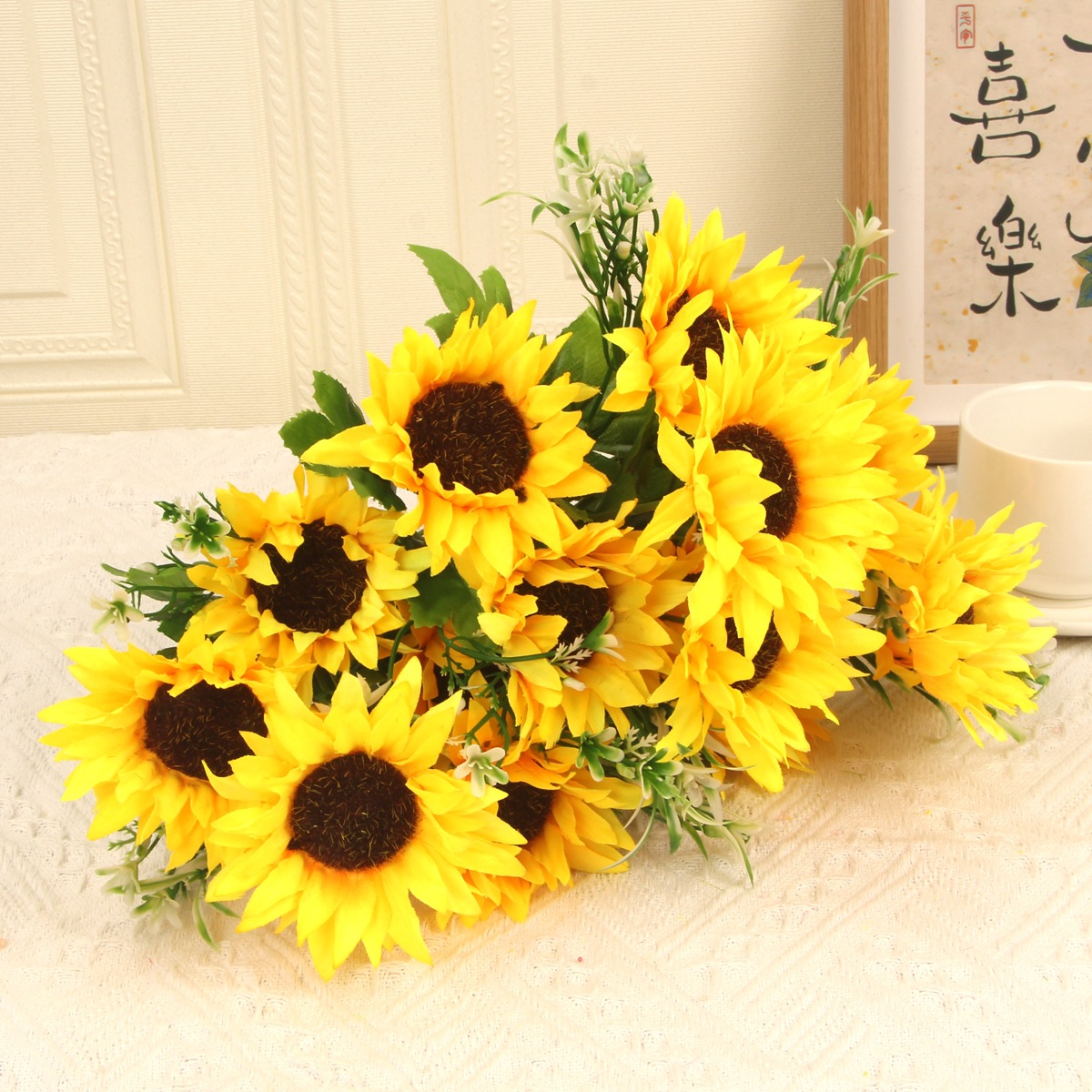 仿真向日葵6头太阳花假花绢花家居插花装饰婚礼场景布置摄影道具