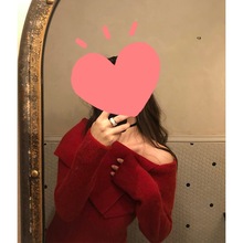 6040本命年女装别致设计高级感炸街上衣初恋感一字肩新年红色毛衣