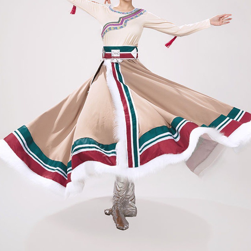蒙古族舞蹈练习半身裙藏式练功裙艺考大摆裙广场舞民族藏族演出服
