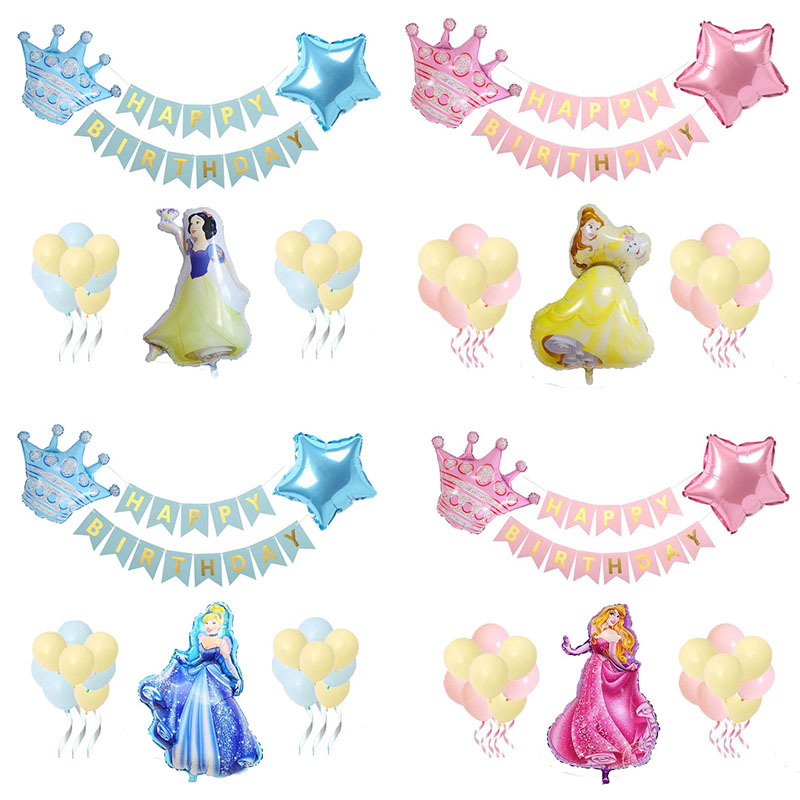 Cross-Border Children's Cartoon Princess Birthday Banners Background Decoration Baby Banquet Stage Layout Aluminum Film Balloon Supplies