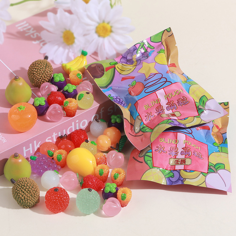 直播间仿真食玩水果萌粒盲袋盲盒立体桌面小摆件夜光diy树脂配件