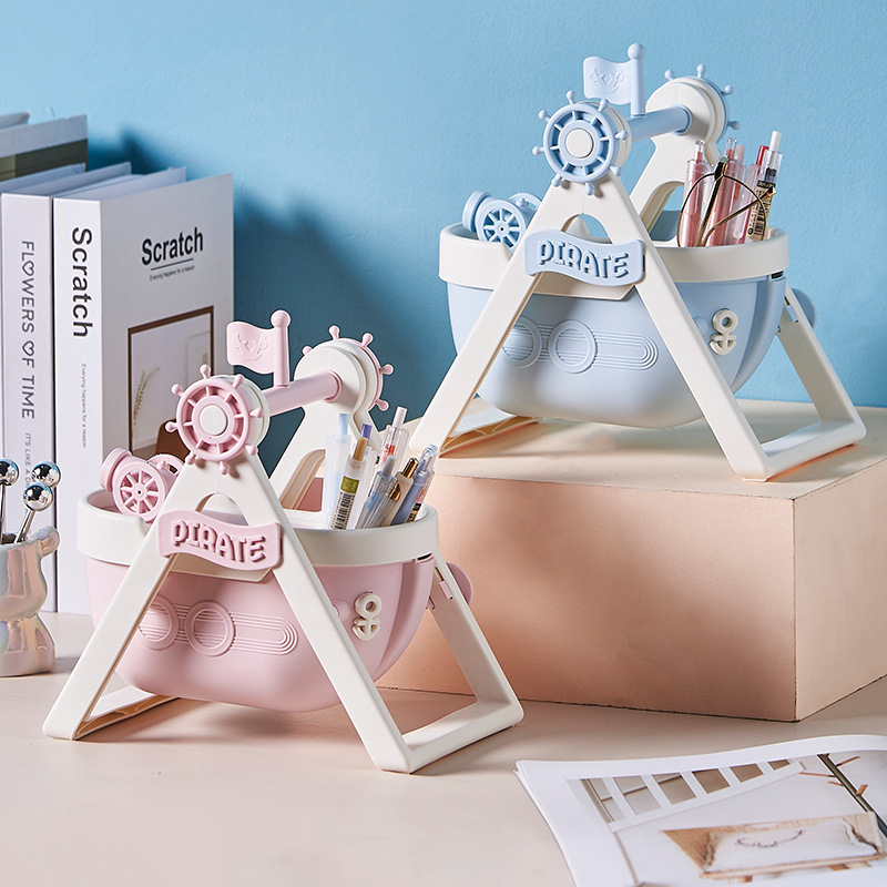 new product creative cute pirate ship pen holder student room table decorations decoration multifunctional storage box