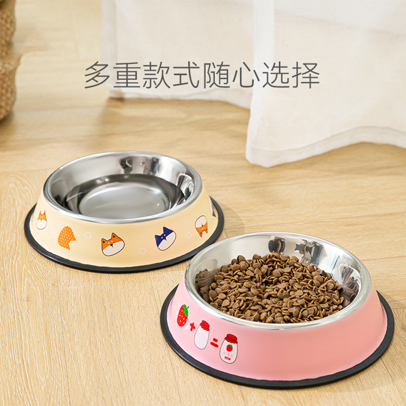 Dog Stainless Steel Printing Single Bowl Dog/Cat Bowl Small and Medium-Sized Dogs Food Basin Cat Rice Basin Drinking Bowl Pet Supplies