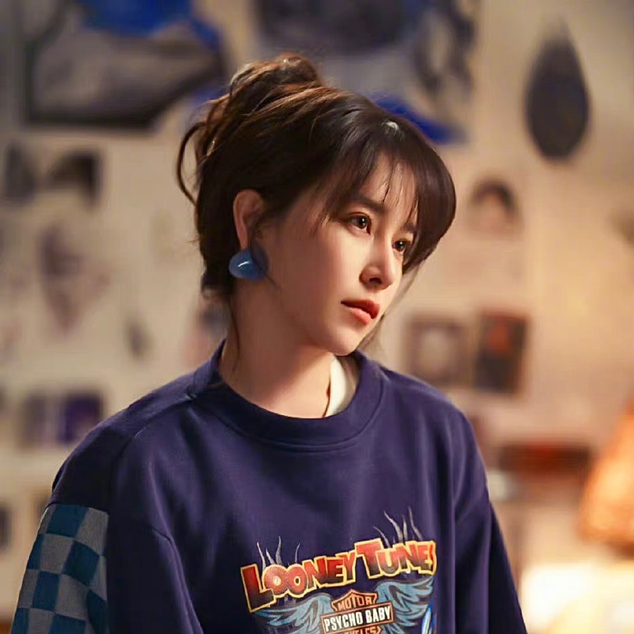 突如其来的假期阚清子榴莲同款耳环果冻蓝爱心桃心耳钉无耳洞耳夹