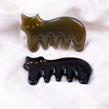 厂家直供猫型可爱黑水牛角刮痧梳五齿经络梳可按摩乳腺头皮多用途