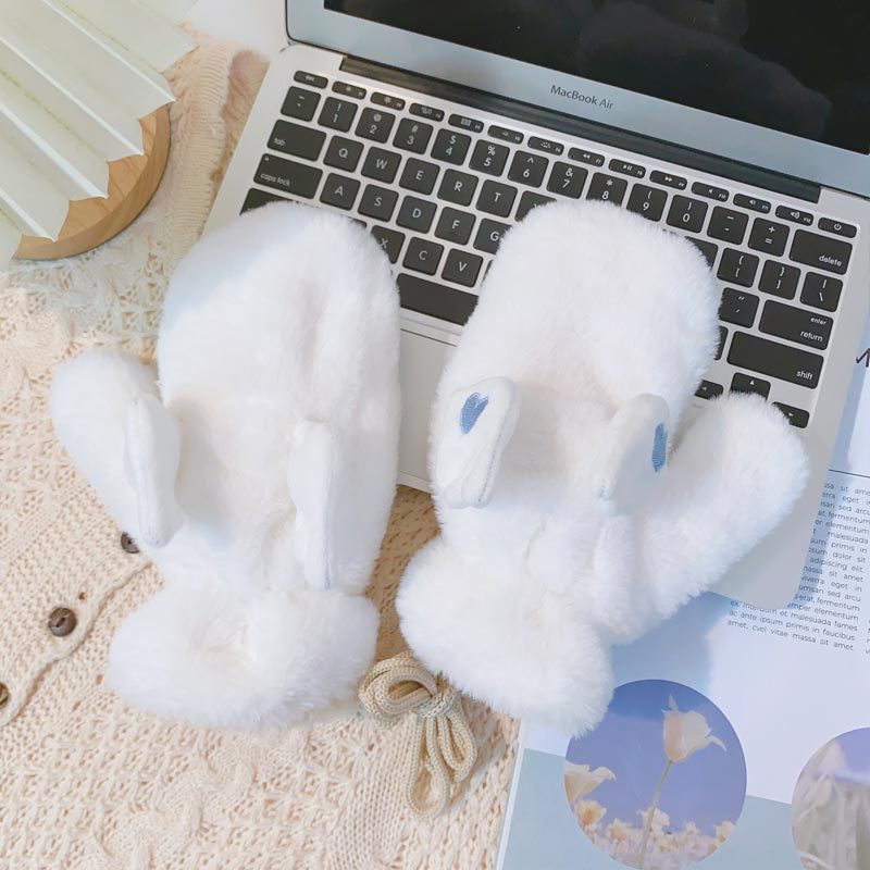 2023 Movable Heart Wings Gloves Female Cute Fleece Lined Padded Warm Keeping Cycling Cold Protection Good-looking Finger Plush